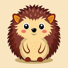 A cute little hedgehog with bright, sparkling eyes and dark brown thorns. Creamy white body, cream colored background.