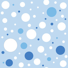 White dot, blue dots, dark blue dots, baby blue eye background, seamless pattern.Vintage, retro.