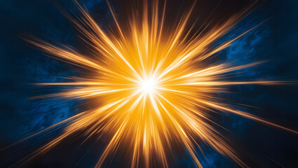 Burst of bright light radiating from the center of a dark blue background.