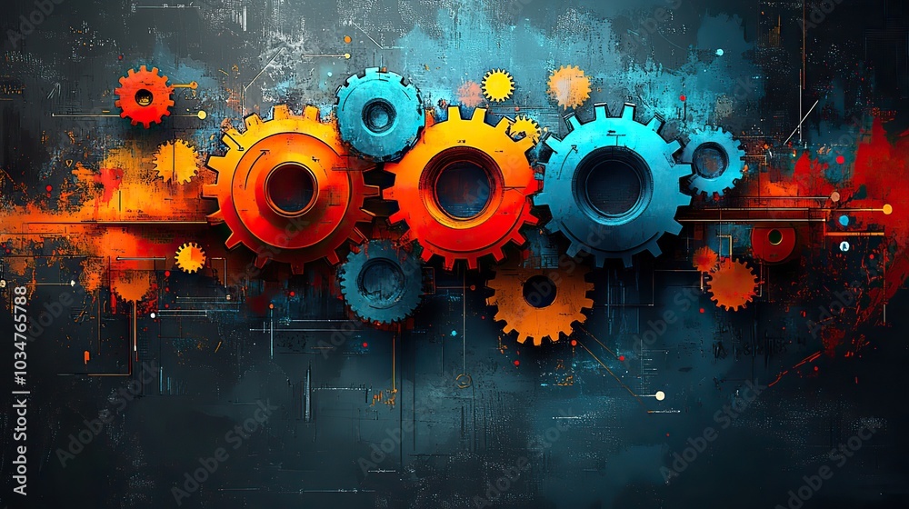 Fototapete programming function concept with machine cogs and wheels presented as stylized doodle drawing symbolizing the interconnectedness and mechanics of coding and software development.stock image