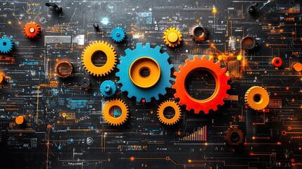 Obraz premium programming function concept with machine cogs and wheels presented as stylized doodle drawing symbolizing the interconnectedness and mechanics of coding and software development.image