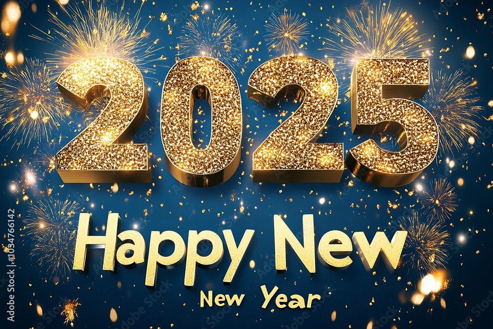 Poster Fireworks and golden fireworks form the number 