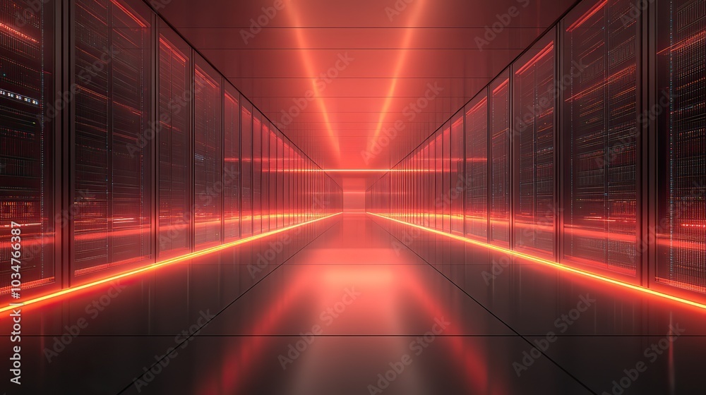 Poster image of modern dat center with server racks representing the backbone of it infrastructure