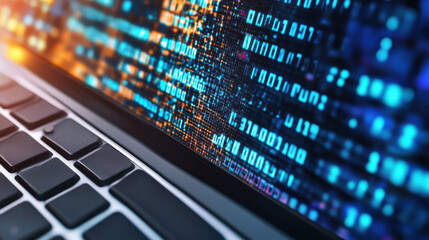 digitalization glowing blue fiber optics design with bright light spots technology background