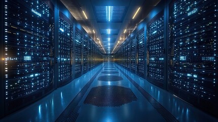 Obraz premium image of modern dat center with server racks representing the backbone of it infrastructure.stock image