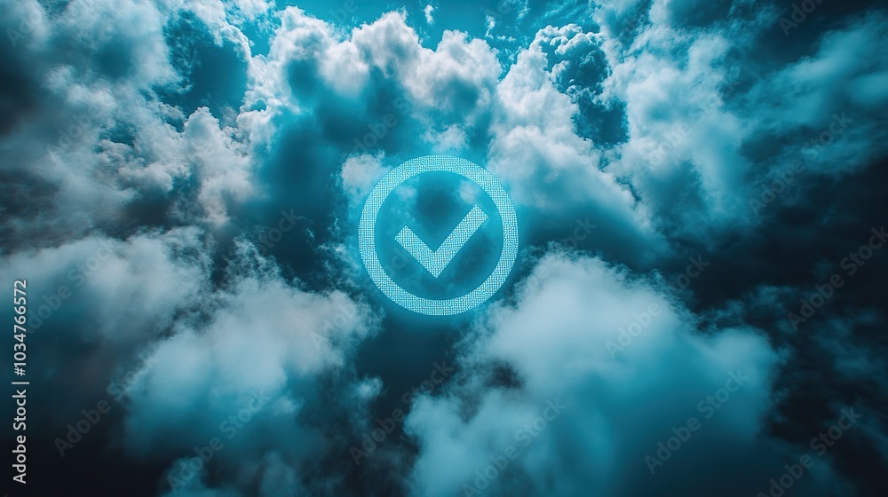 Poster image with fact check text on cloudy sky background symbolizing the concept of truth validation.illu