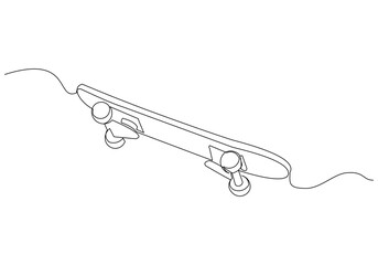 Continuous single line sketch drawing of retro vintage skateboard extreme street urban hipster sport one line concept vector illustration