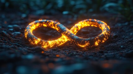 infinity symbol made of biofuel materials glowing in field representing sustainable energy.stock image