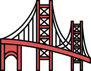 A red bridge with white lines