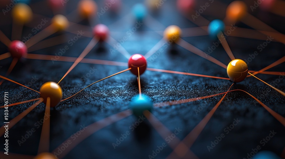 Poster interconnected nodes with colored points representing network management and connectivity