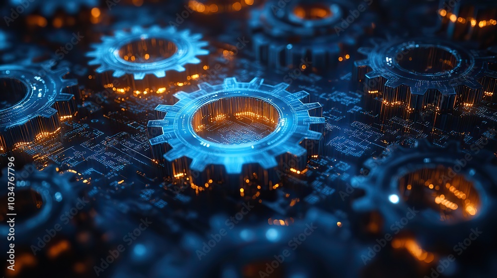 Fototapete interlocking gears with blue hues representing the concept of c programming language symbolizing the intricate and precise nature of coding and software development