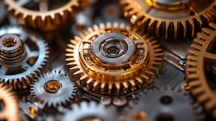 intricate mechanical gears interlocking symbolizing teamwork effective work processes and collaboration each gear represents team members contribution to collective strength and efficiency