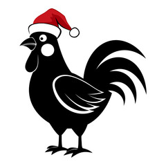 Rooster Christmas hat black and white color vector silhouette