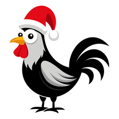 Rooster Christmas hat black and white color vector silhouette