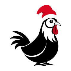 Rooster Christmas hat black and white color vector silhouette