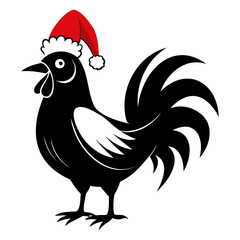 Rooster Christmas hat black and white color vector silhouette