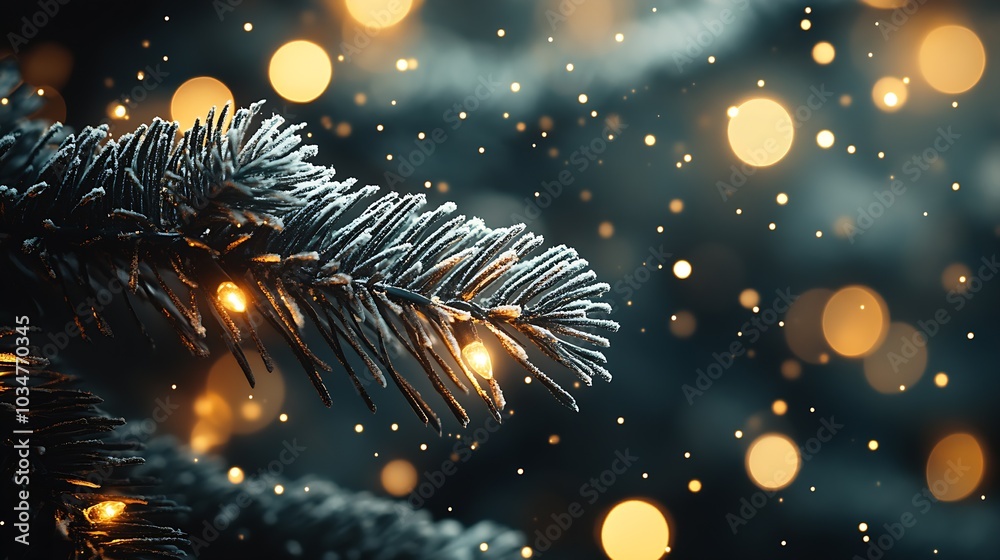 Poster close-up of a Christmas tree, bokeh : Generative AI