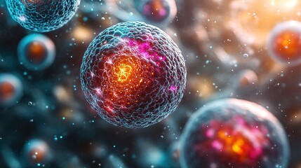Naklejka premium microscopic view of targeted therapy at the cellular level showing cells and molecular interactions.image