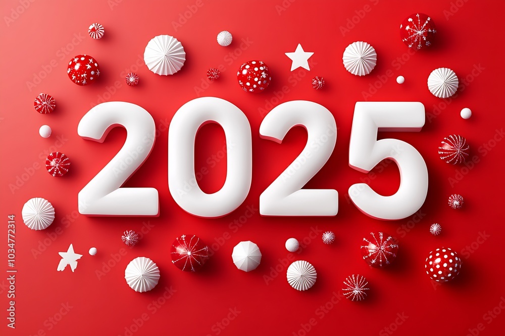 Poster happy new year celebration background with red color and white numbers on a bright background : gene