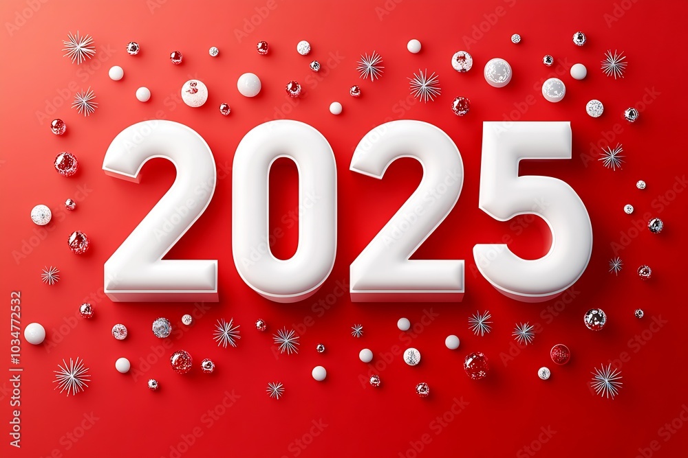 Poster happy new year celebration background with red color and white numbers on a bright background : Generative AI