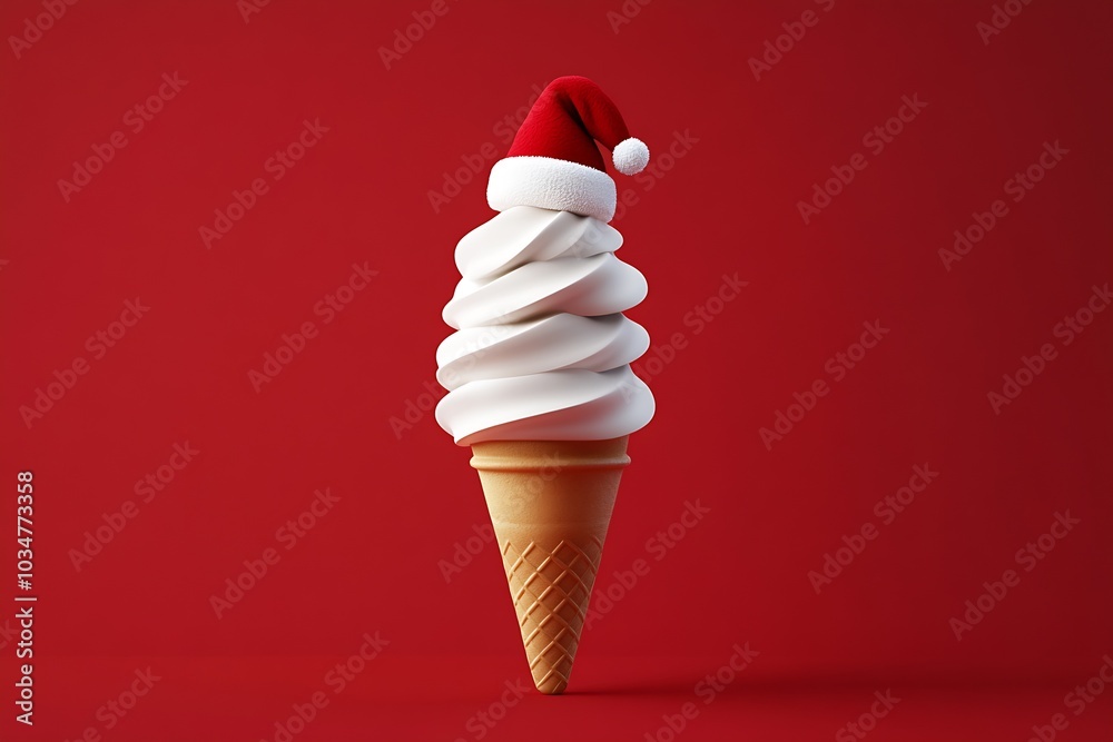 Aufkleber a whimsical christmas-themed ice cream cone shaped like a christmas tree. : generative ai
