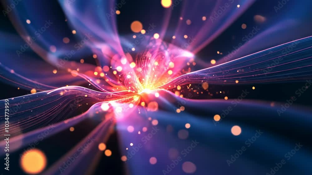 Wall mural abstract glowing lines and particles create a dynamic composition in a digital artwork