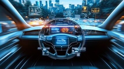 an advanced display screen with various data and icons floating above it : Generative AI