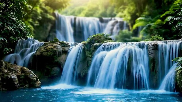 a waterfall  and  a river