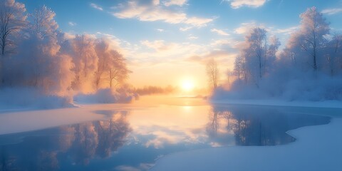 Obraz premium A beautiful winter landscape with trees covered in snow : Generative AI