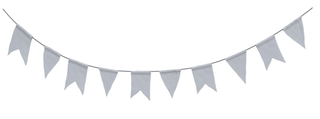 Carnival garland with white flags mockup template decoration for the day of the holiday, greeting card, invitation, design decoration, celebration, fair and festival element. Party garland Isolated