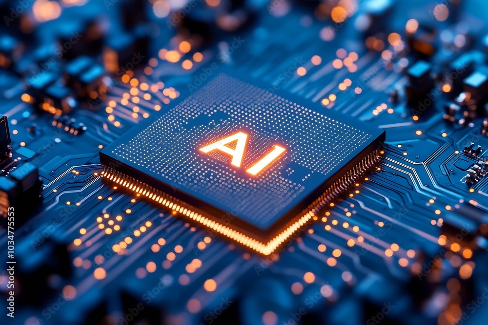 Poster a close-up of a high-tech microchip labeled 
