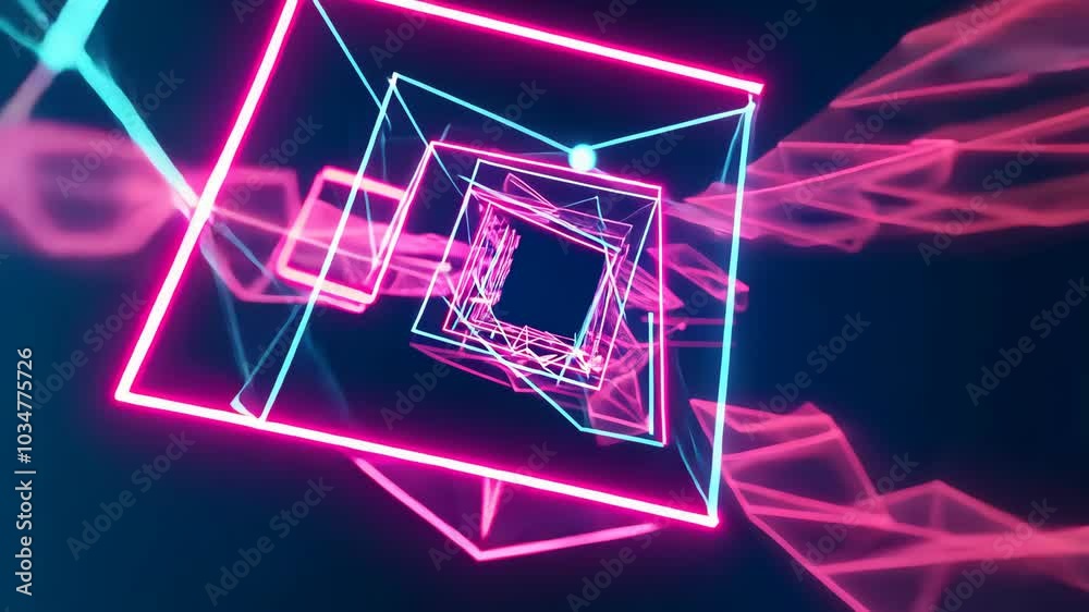 Wall mural a neon light tunnel with pink and blue glowing lines creates a surreal and abstract experience