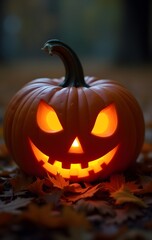 Jack-O-Lantern Lit Up for Halloween