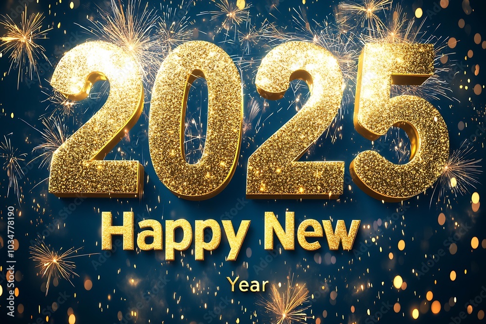 Poster Fireworks and golden fireworks form the number 