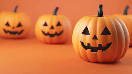 Halloween pumpkins on orange background