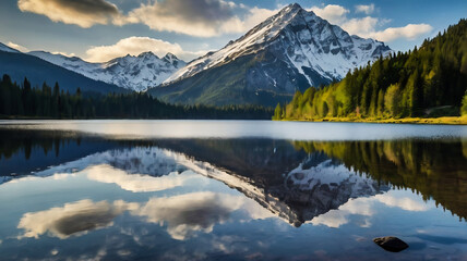 Obraz premium Morning view of a lake in the mountains