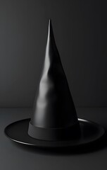 Fototapeta premium Black Witch Hat on Dark Background