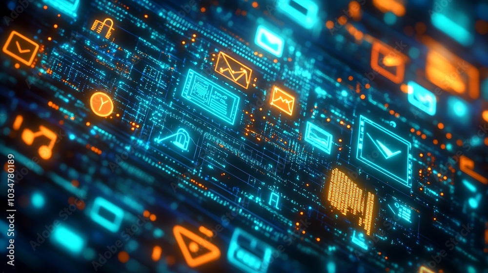 Aufkleber a modern digital landscape. include life like icons of communication tools : generative ai
