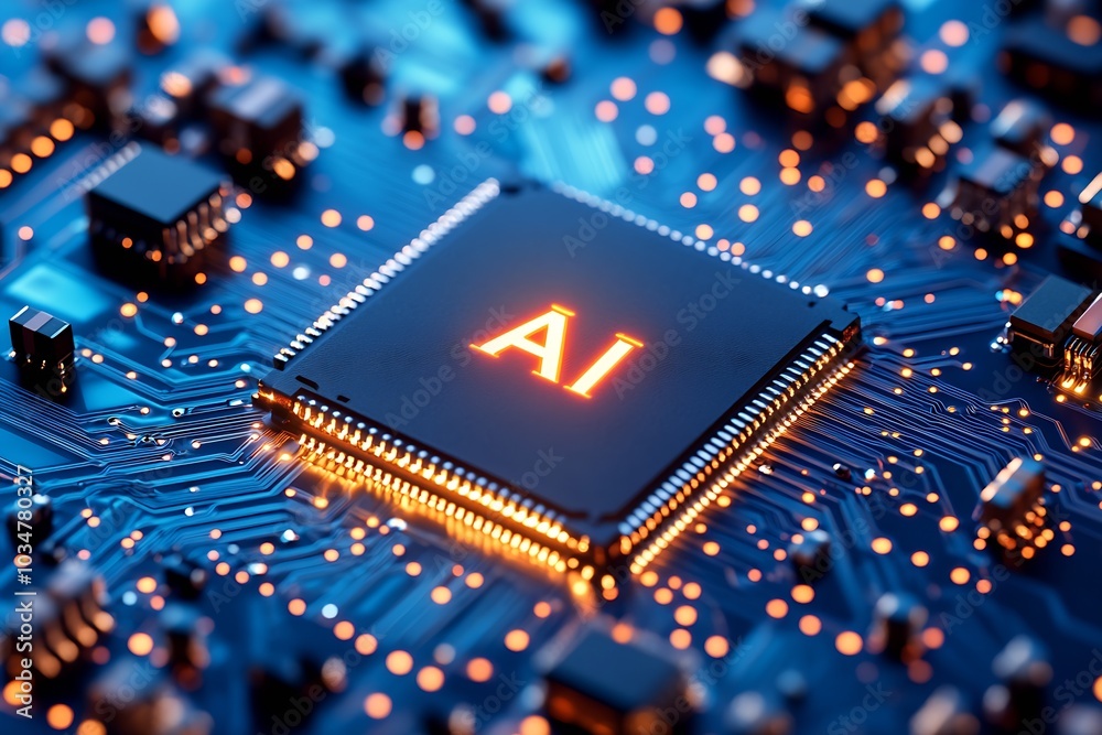 Poster a close-up of a high-tech microchip labeled 