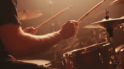 Naklejka premium A man is playing drums with sticks in his hands