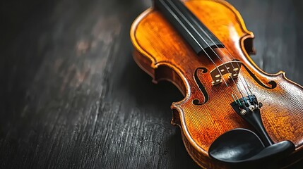 A violin is sitting on a wooden table