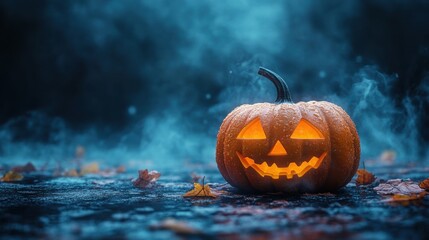 A Vibrant Pumpkin Displaying Its Rich Color on a Dark Blue Background, Perfect for Halloween and Autumn-Themed Designs and Decor