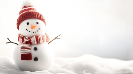 Fototapeta premium Snowman, wide white background Placed on the right side of the picture. : Generative AI