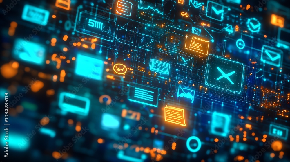 Aufkleber a modern digital landscape. include life like icons of communication tools : generative ai