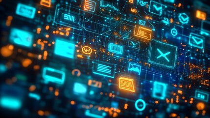Fototapeta premium a modern digital landscape. Include life like icons of communication tools : Generative AI