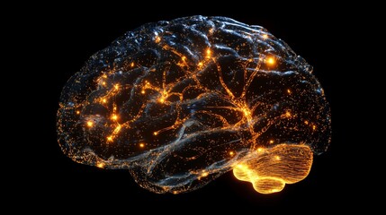 A holographic scan of a human brain's memory recall, with neural pathways lighting up in a glowing 3D display