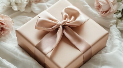 Elegant Gift Box with Satin Ribbon on Soft Fabric