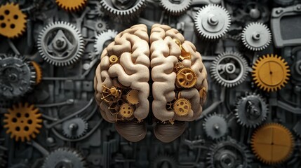 Mechanical Brain with Gears and Cogs Background