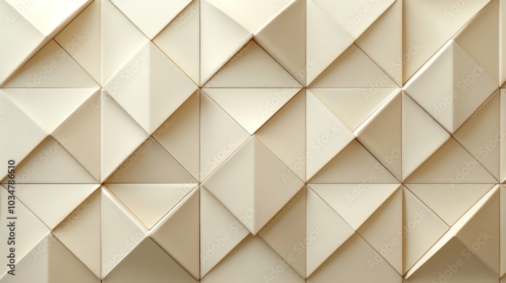 Poster A visually striking wall design showcases an arrangement of 3D triangular patterns in a soft beige tone, perfect for contemporary interior decor.