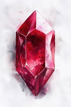 Watercolor style ruby, isolated on a white background.